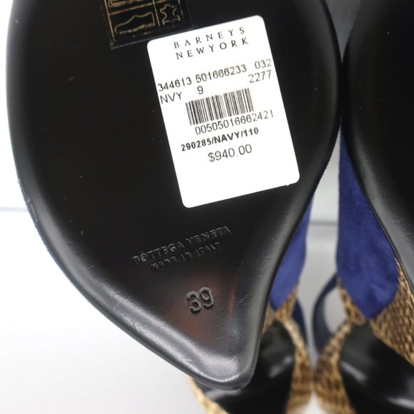 BOTTEGA VENETA SLINGBACK SANDALS NAVY SUEDE AND NATURAL SNAKESKIN SIZE 39 NEW - Picture 11 of 11